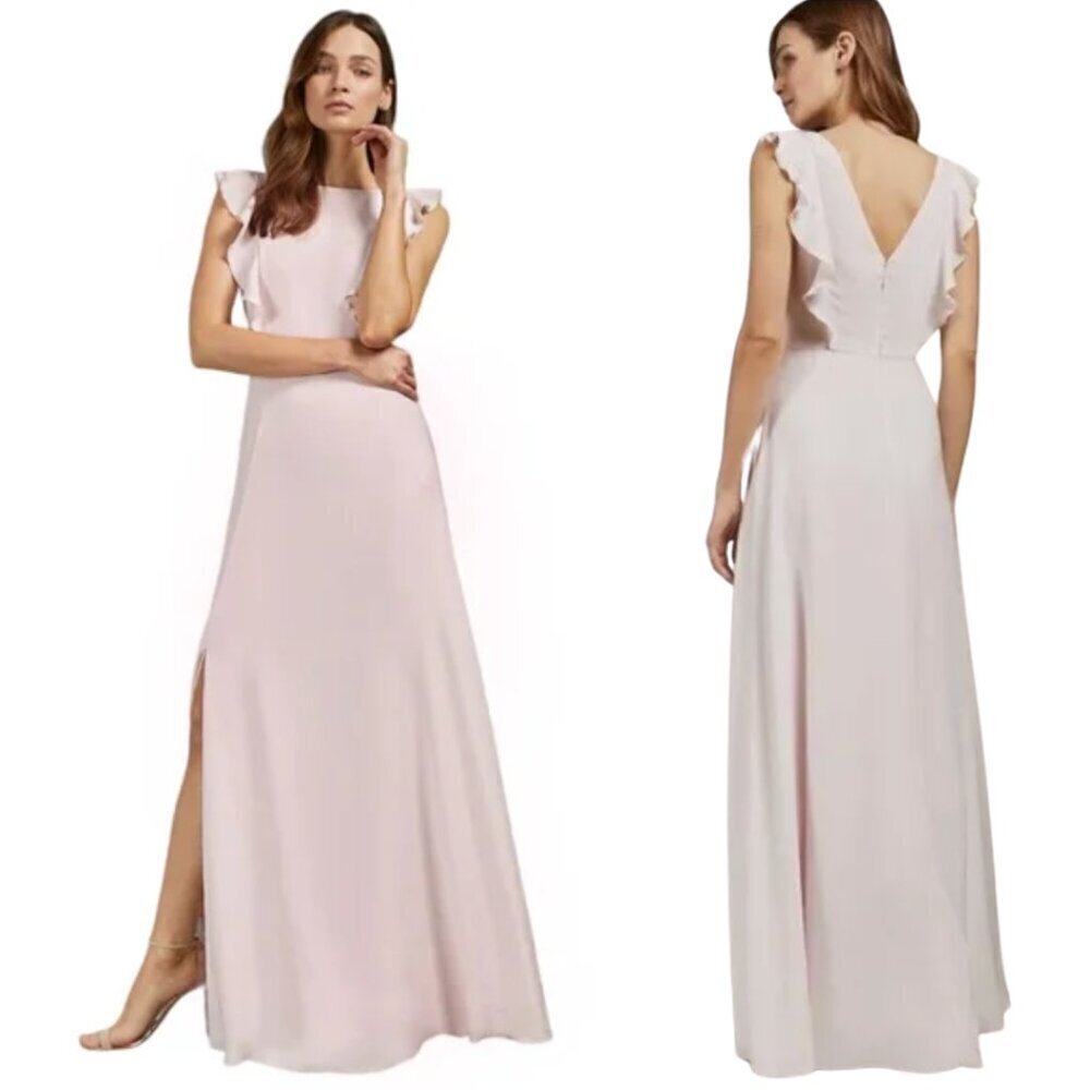NWT Ted Baker London Ardenia Waterfall Ruffle Maxi Gown Womens 4 US 12 Pink Slit